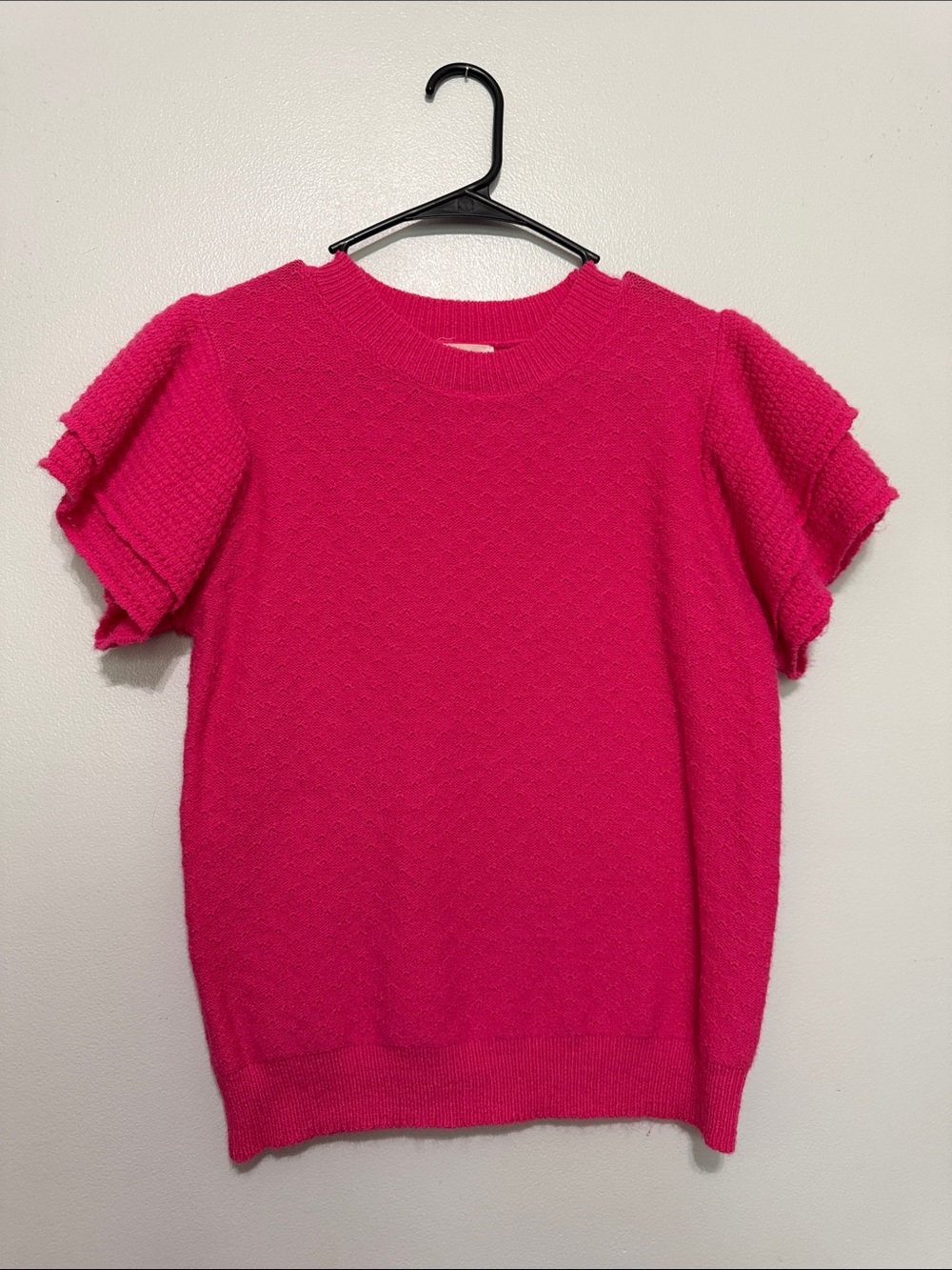 Ruffled Sleeve Knit Top - Hot Pink